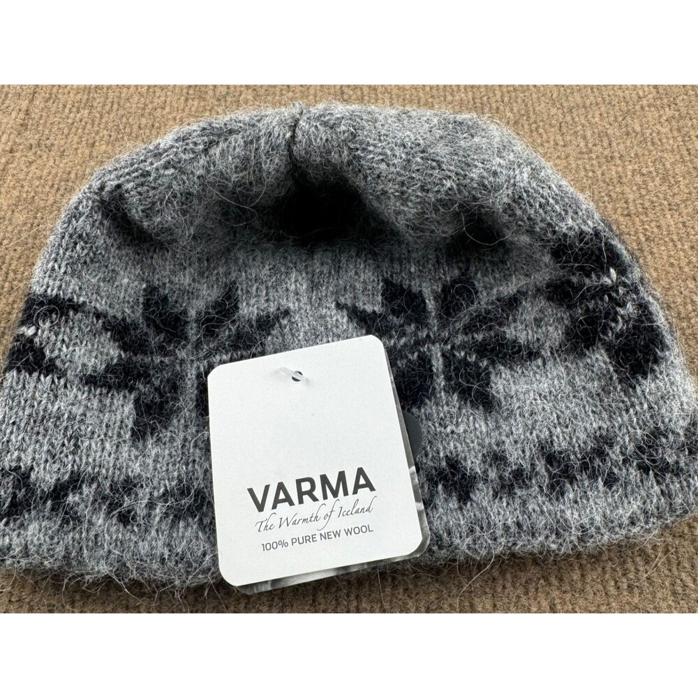 VARMA Icelandic Wool Beanie Hat 100% Wool Gray Snowflake NEW